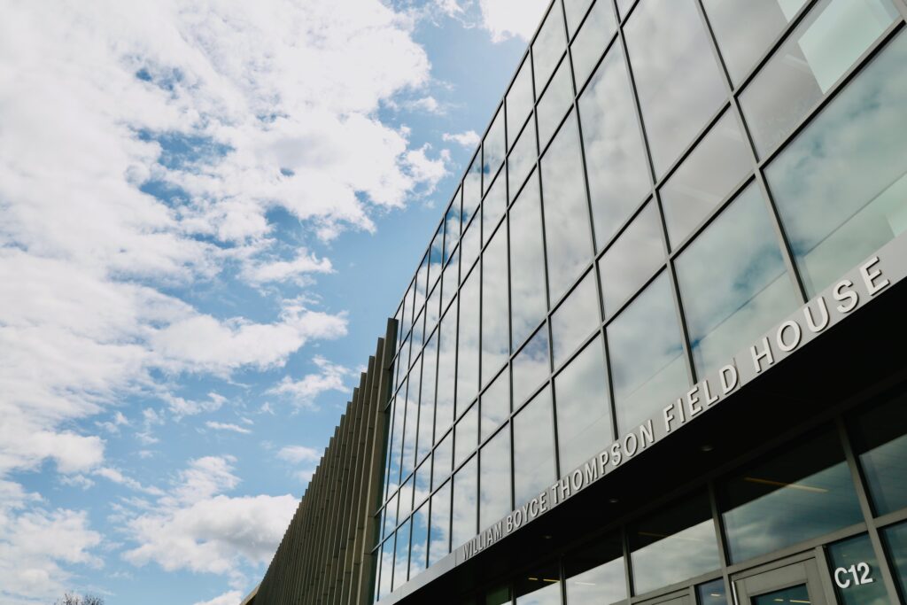 Glass windows at the Thompson Field House