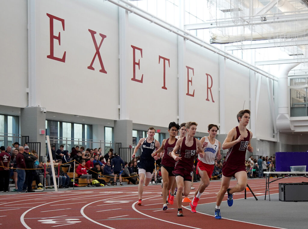 Track athletes running track at the Thompson Field House at Phillips Exeter Academy