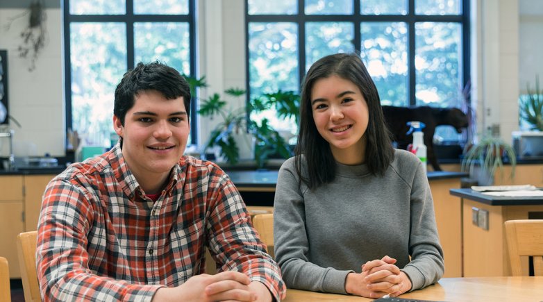 Emily Gaw and Alexander Kish in a lab at Exeter.