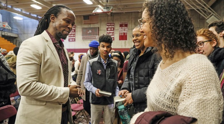 Keynote speaker Ibram X. Kendi speaks to Exeter students.