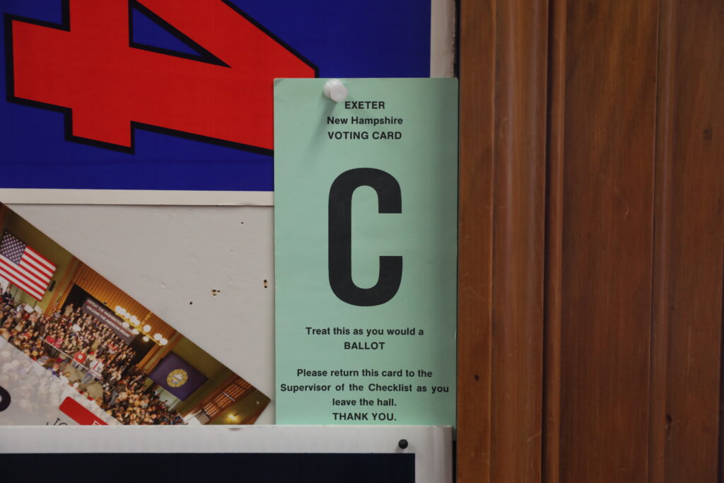 Ballot card hanging on classroom wall