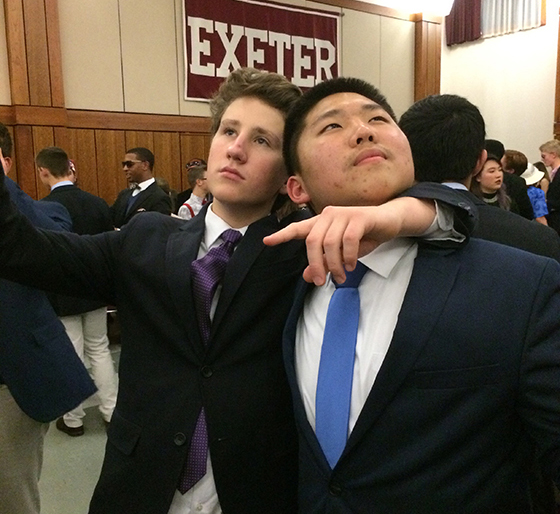 Han posing with a friend at Abbott Casino, an annual night of fun and games.