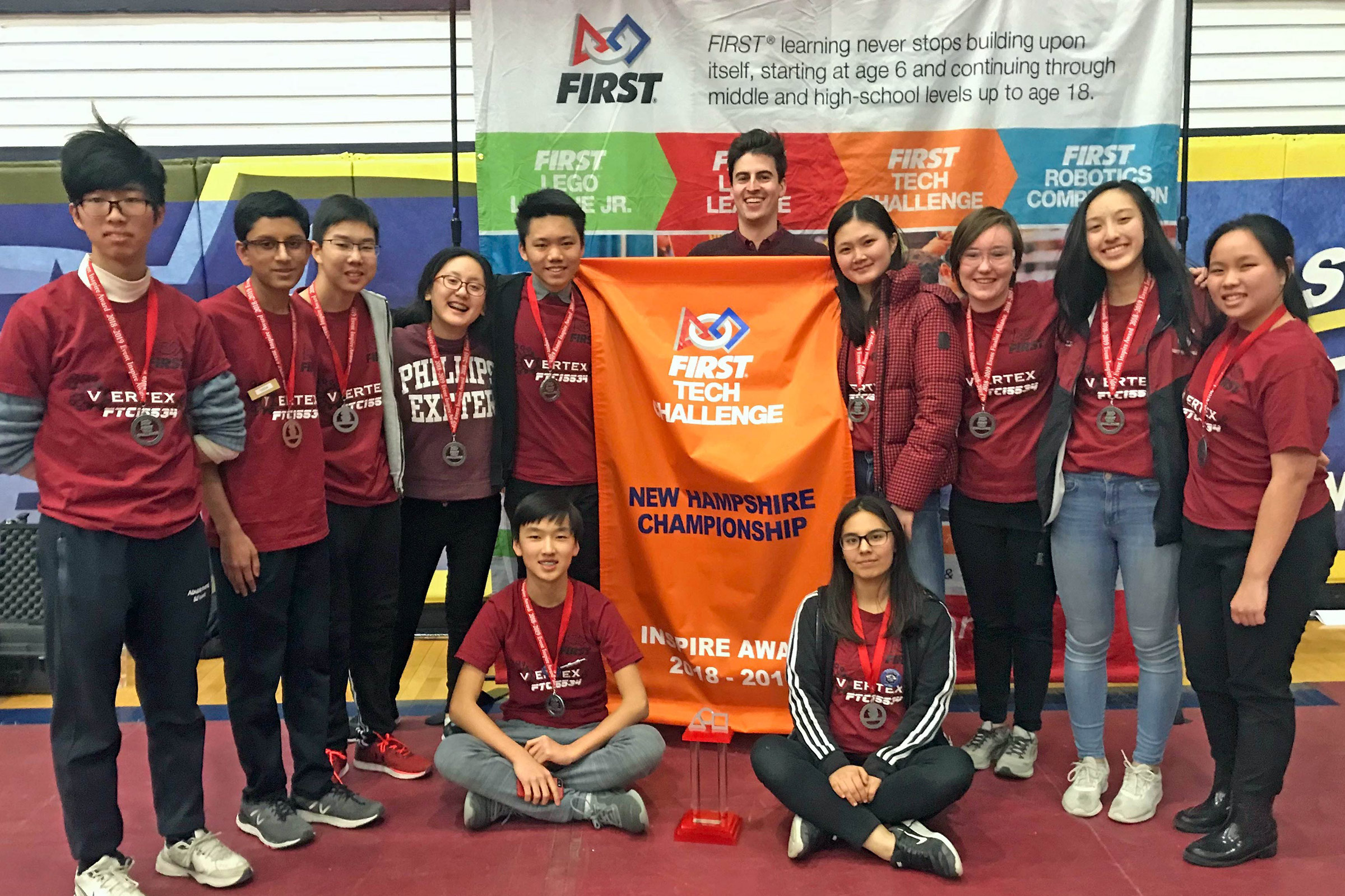 PEA’s FIRST Tech Challenge robotics team at the state championships, where they won the “Inspire” award. The team will compete at the worlds in late April 2019. 