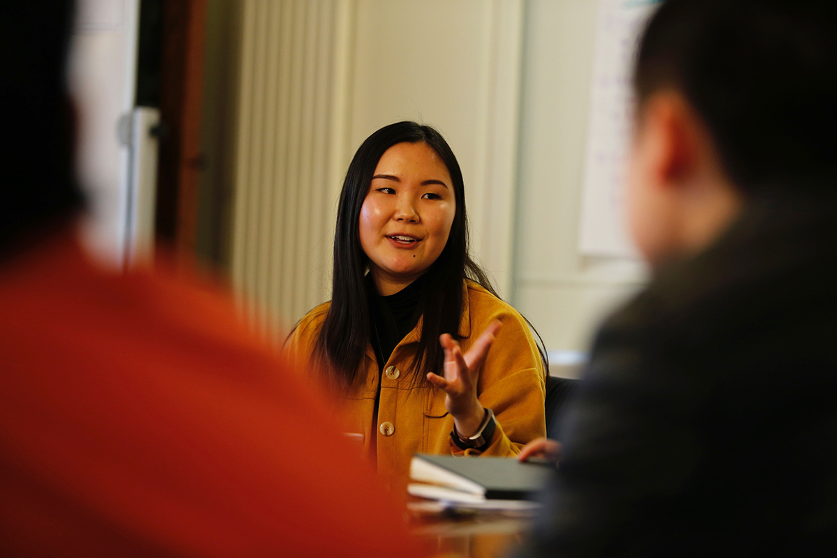 Julie Chung '16 leads a discussion during the MLK Day 2019 observances.