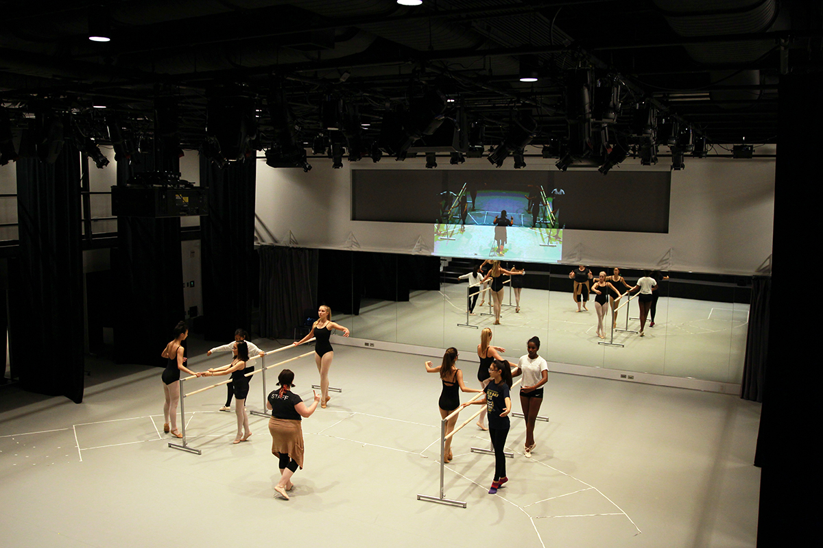Dance studio in The Goel Center for Theater and Dance.