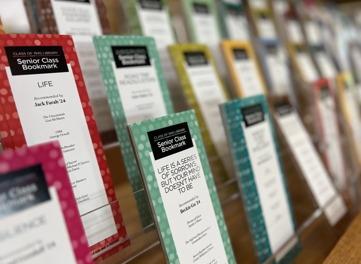 Senior bookmarks on a shelf