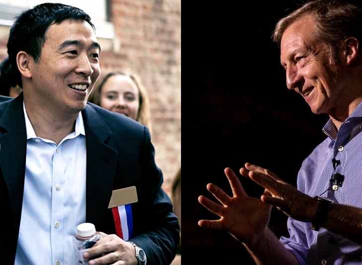 Andrew Yang and Tom Steyer on the campaign trail