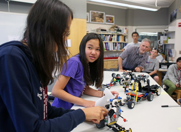Students in a robotics class at Exeter Summer