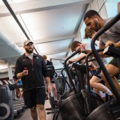 Shaun Fishel works with students in the Downer Fitness Center at Exeter.