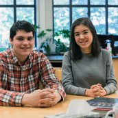 Emily Gaw and Alexander Kish in a lab at Exeter.