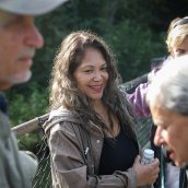 Sandra Guzman chats with her fellow birding society members