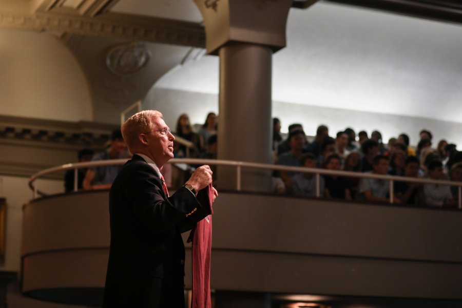 Principal Bill Rawson addresses Opening Assembly on Friday, Sept. 6, 2019.