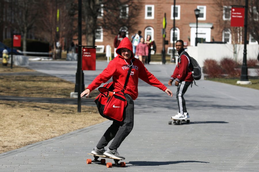 Skateboarders take to the paths on the last day of winter 2019.