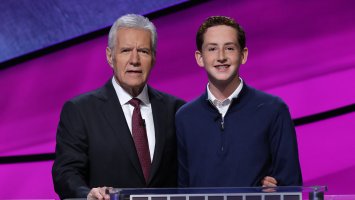 Caleb Richmond '21 with host Jeopardy! host Alex Trebek