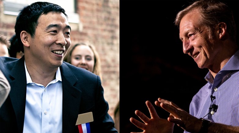 Andrew Yang and Tom Steyer on the campaign trail