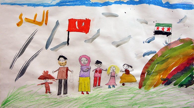 Drawing of Syrian family