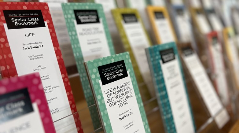 Senior bookmarks on a shelf