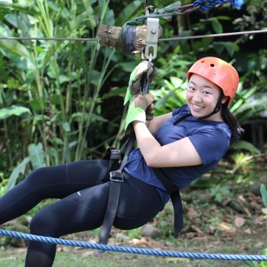student zip lining in Costa Rica
