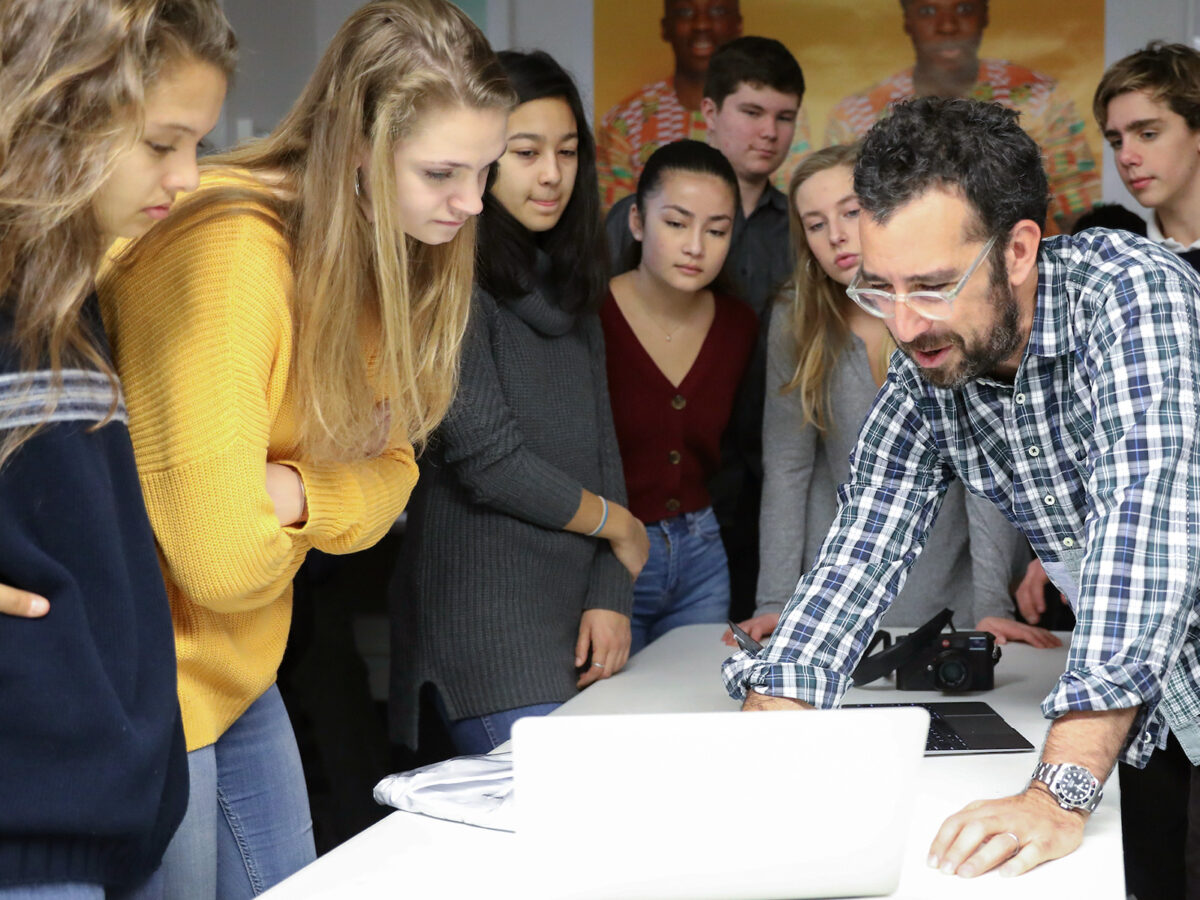 Philip Andelman with film students at Phillips Exeter Academy.