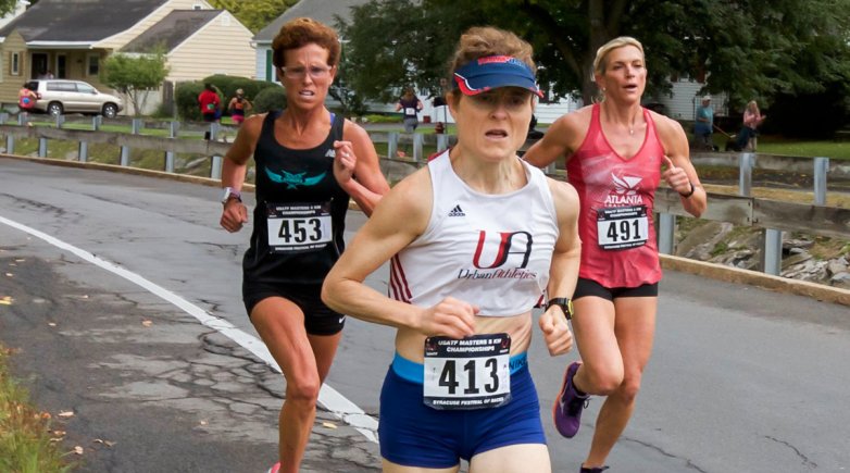 Fiona running in a marathon.